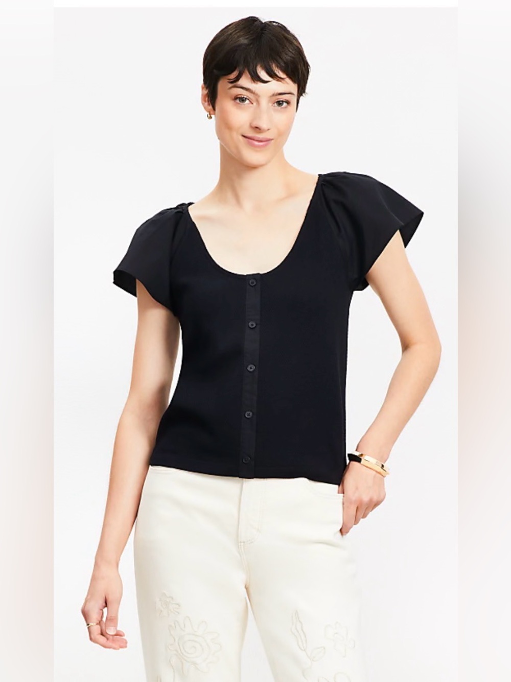 NWT LOFT Flutter Sleeve Mixed Media Top Size XL